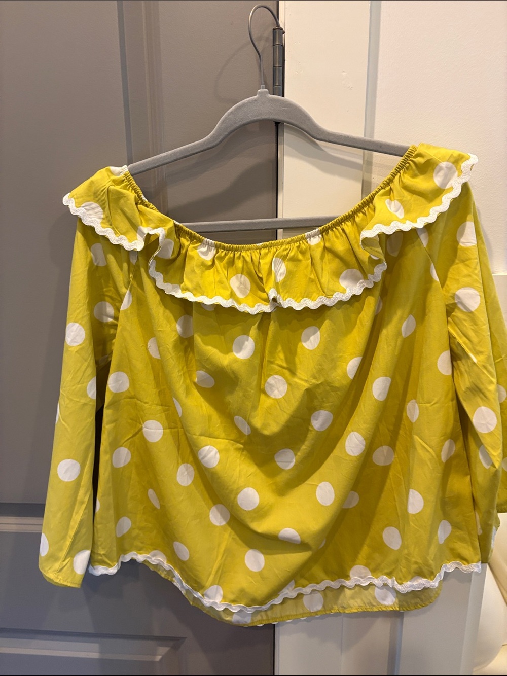 Anthropologie Yellow Polka Dot Off-Shoulder Ruffle Top